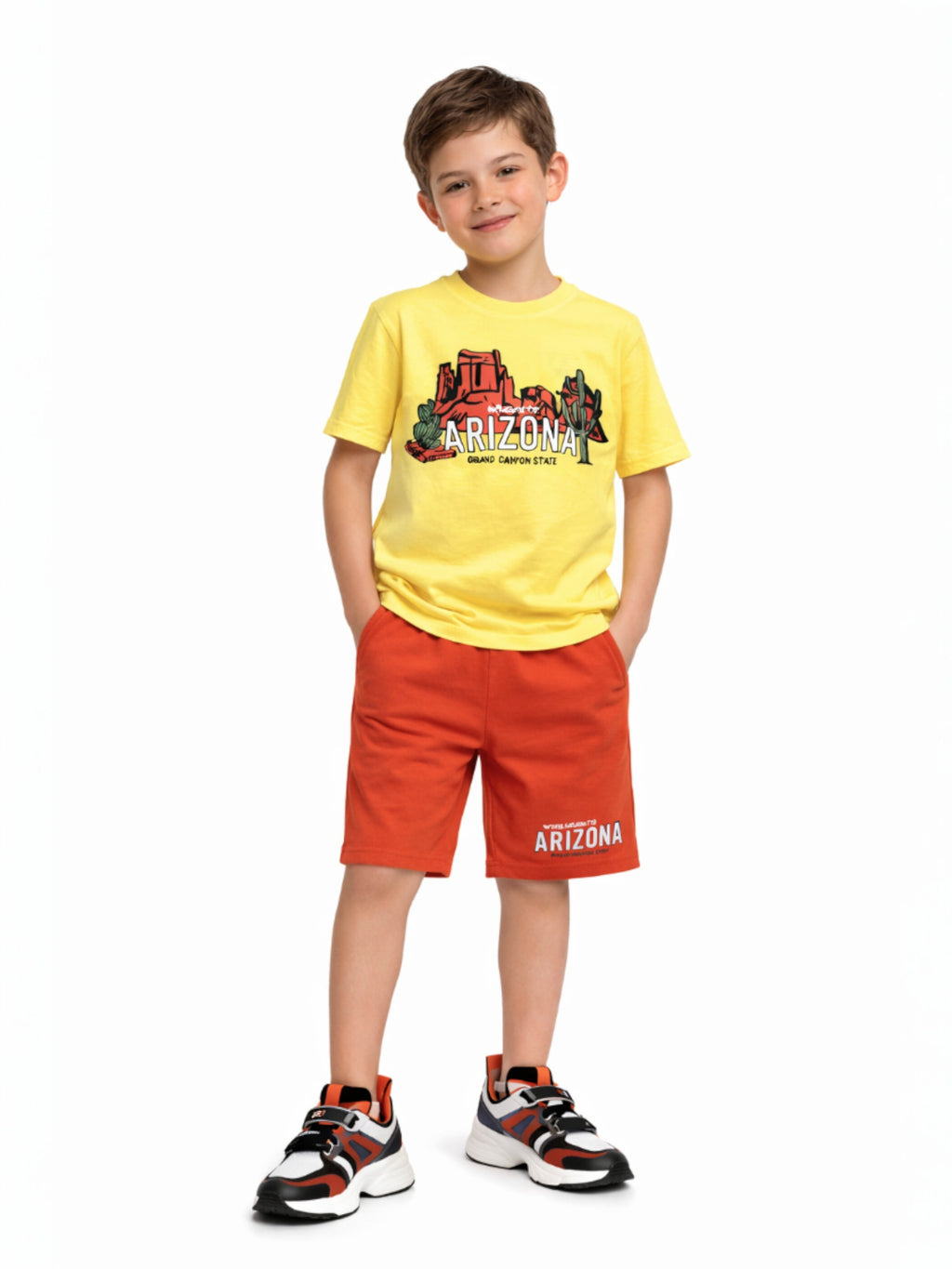 Boys Arizona Graphic T-Shirt & Rust Orange Shorts Set