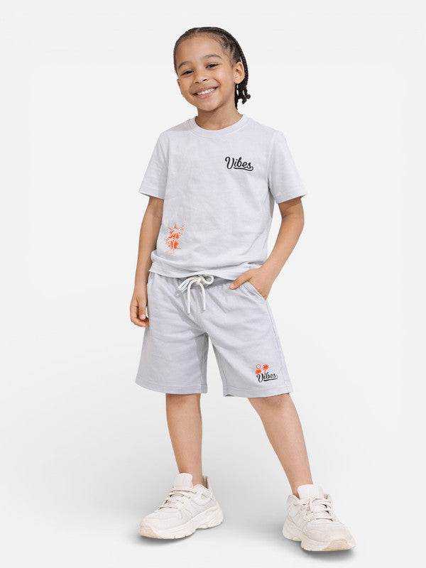 Boys Vibes Printed T-Shirt & Light Blue Shorts Set