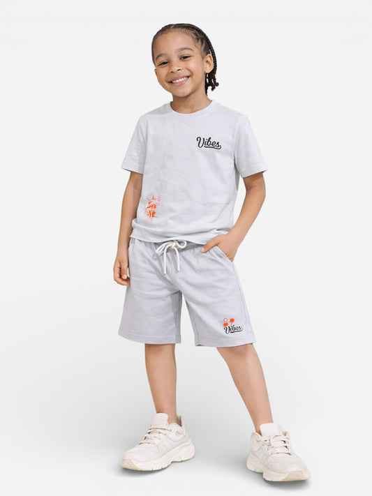 Boys Vibes Printed T-Shirt & Light Blue Shorts Set