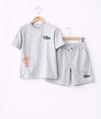 Boys Vibes Printed T-Shirt & Greyish Blue Shorts Set