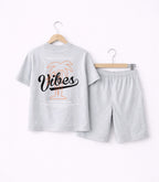 Boys Vibes Printed T-Shirt & Greyish Blue Shorts Set