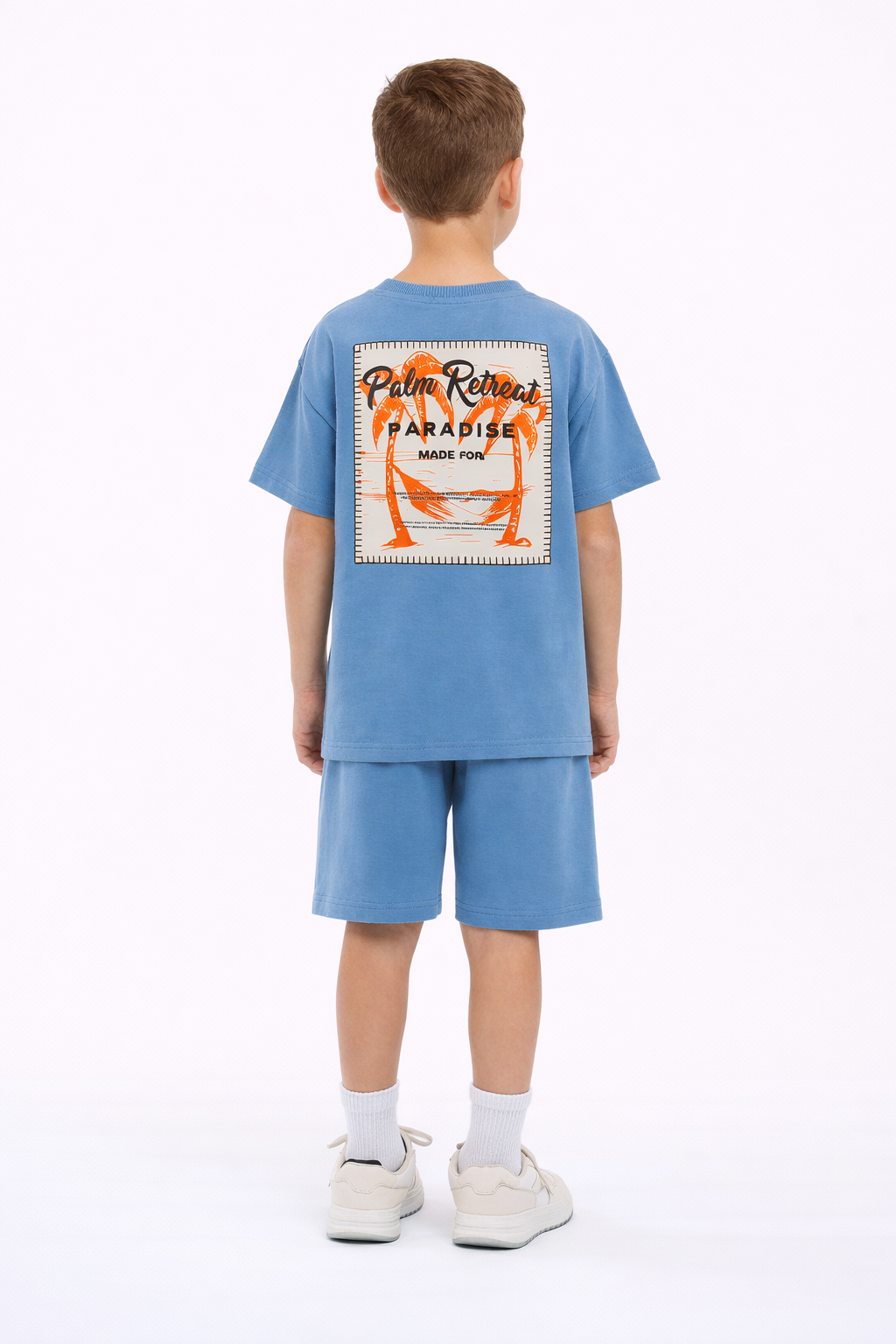 Boys Palm Runner Printed T-Shirt & Grey Shorts Set