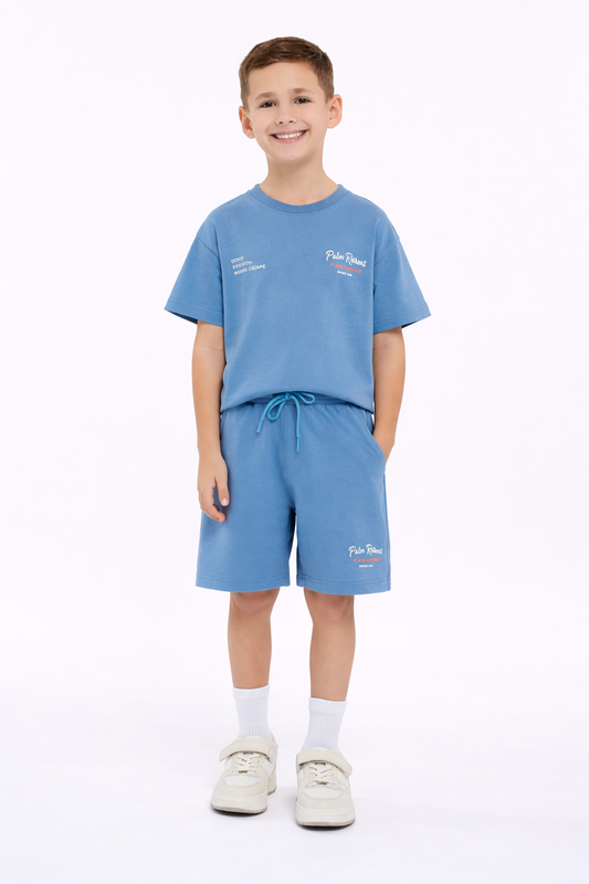 Boys Palm Runner Printed T-Shirt & Grey Shorts Set