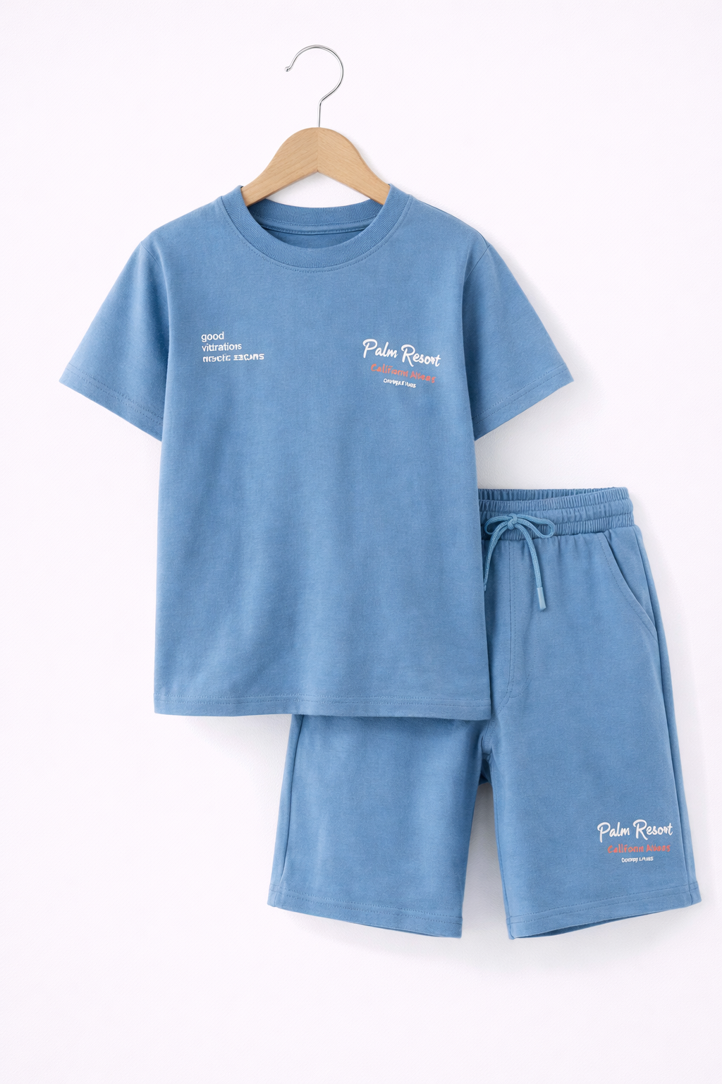 Boys Palm Runner Printed T-Shirt & Grey Shorts Set