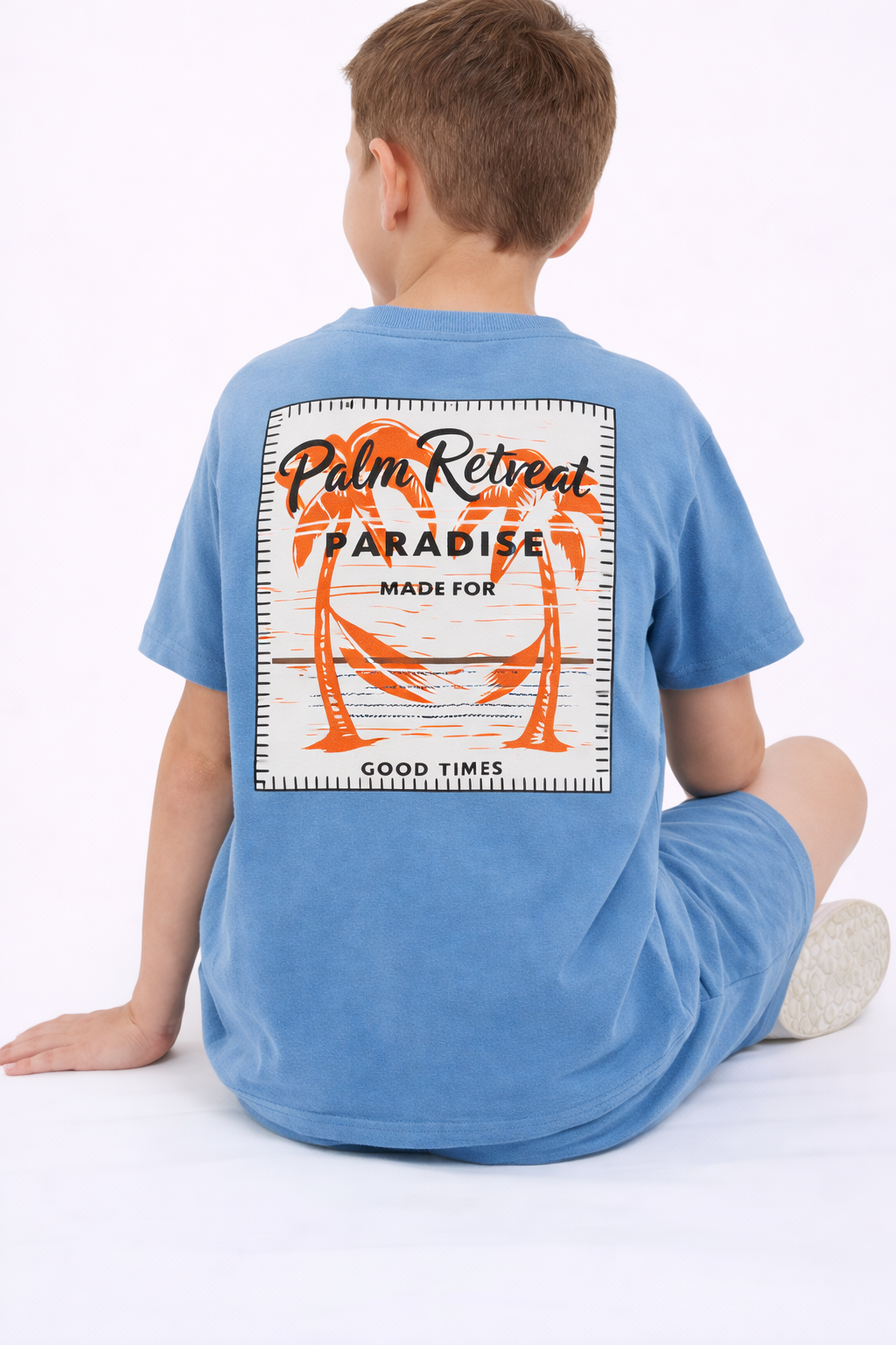 Boys Palm Runner Printed T-Shirt & Grey Shorts Set