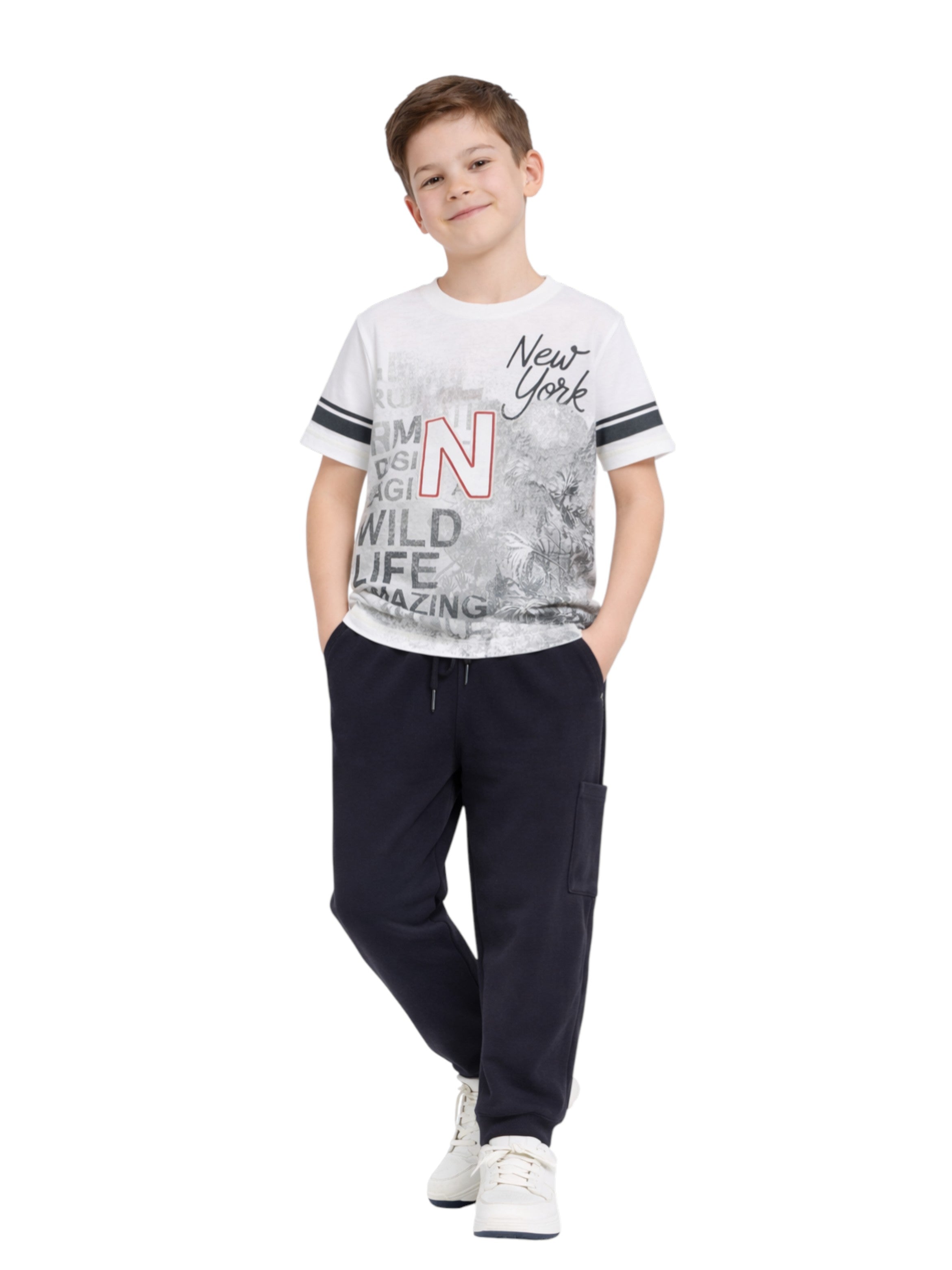 Boys Typographic Print T-Shirt & Navy Cargo Joggers Set