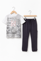 Boys Typographic Print T-Shirt & Navy Cargo Joggers Set