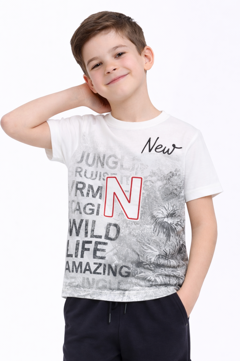 Boys Typographic Print T-Shirt & Navy Cargo Joggers Set