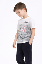 Boys Typographic Print T-Shirt & Navy Cargo Joggers Set
