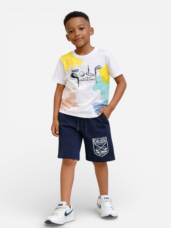 Boys Surf Festival Printed T-Shirt & Navy Shorts Set