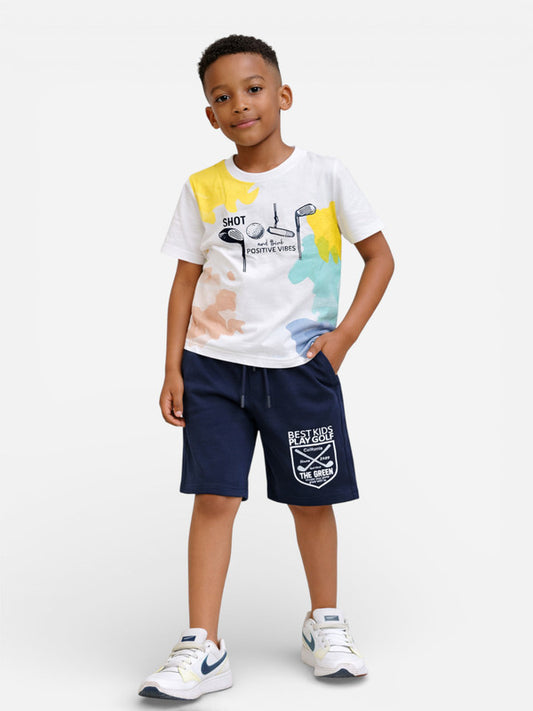 Boys Surf Festival Printed T-Shirt & Navy Shorts Set