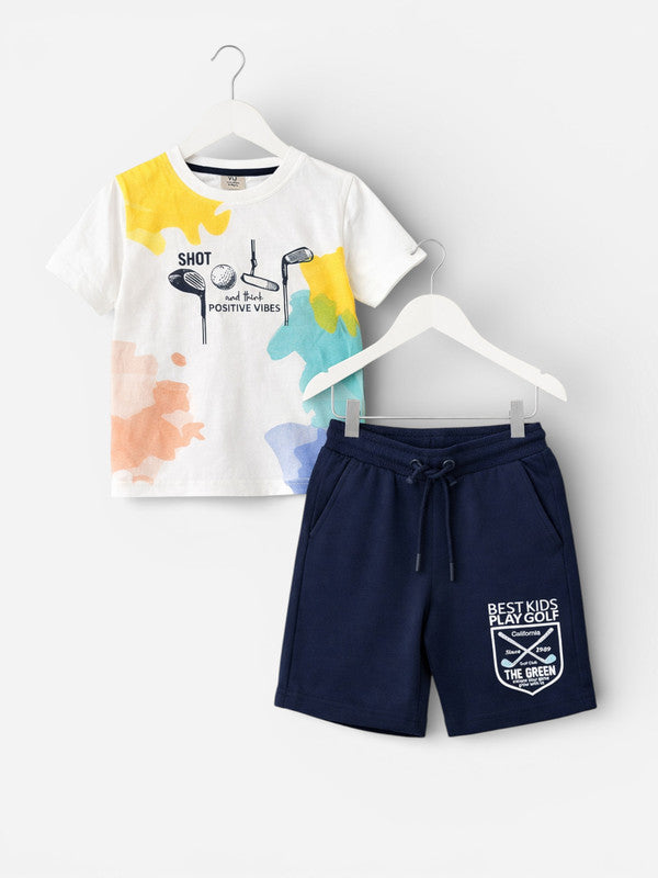 Boys Surf Festival Printed T-Shirt & Navy Shorts Set