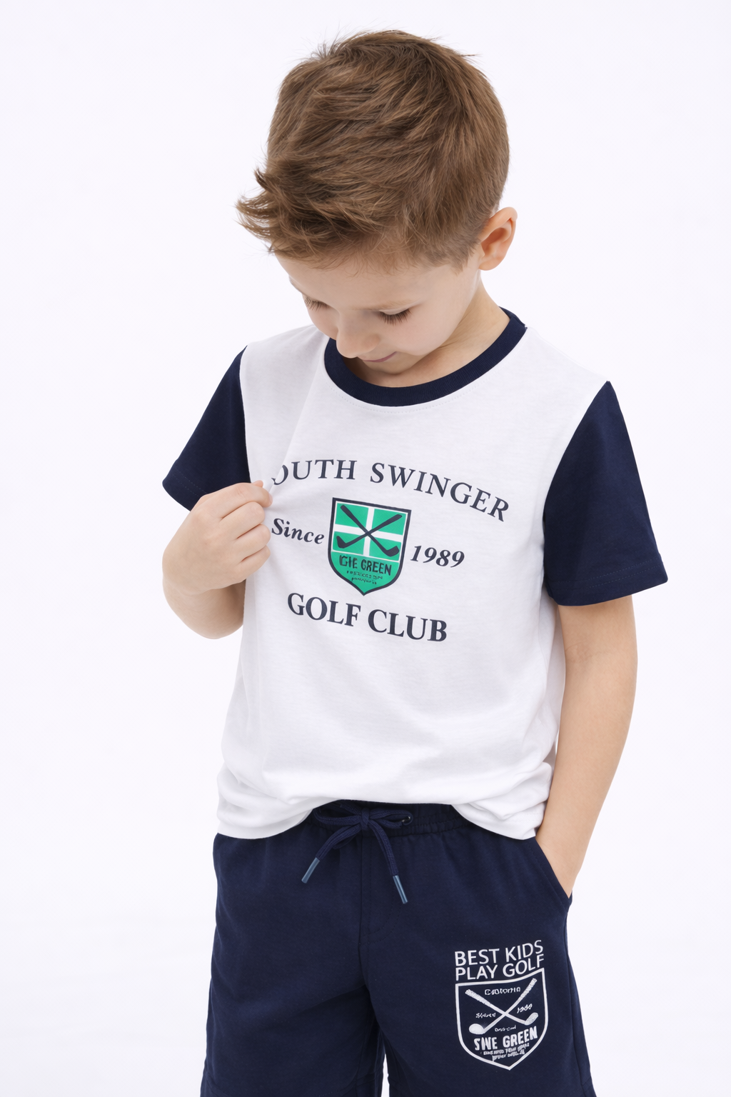 Boys Golf Club Printed T-Shirt & Navy Shorts Set