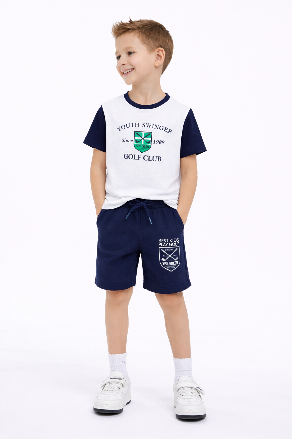 Boys Golf Club Printed T-Shirt & Navy Shorts Set