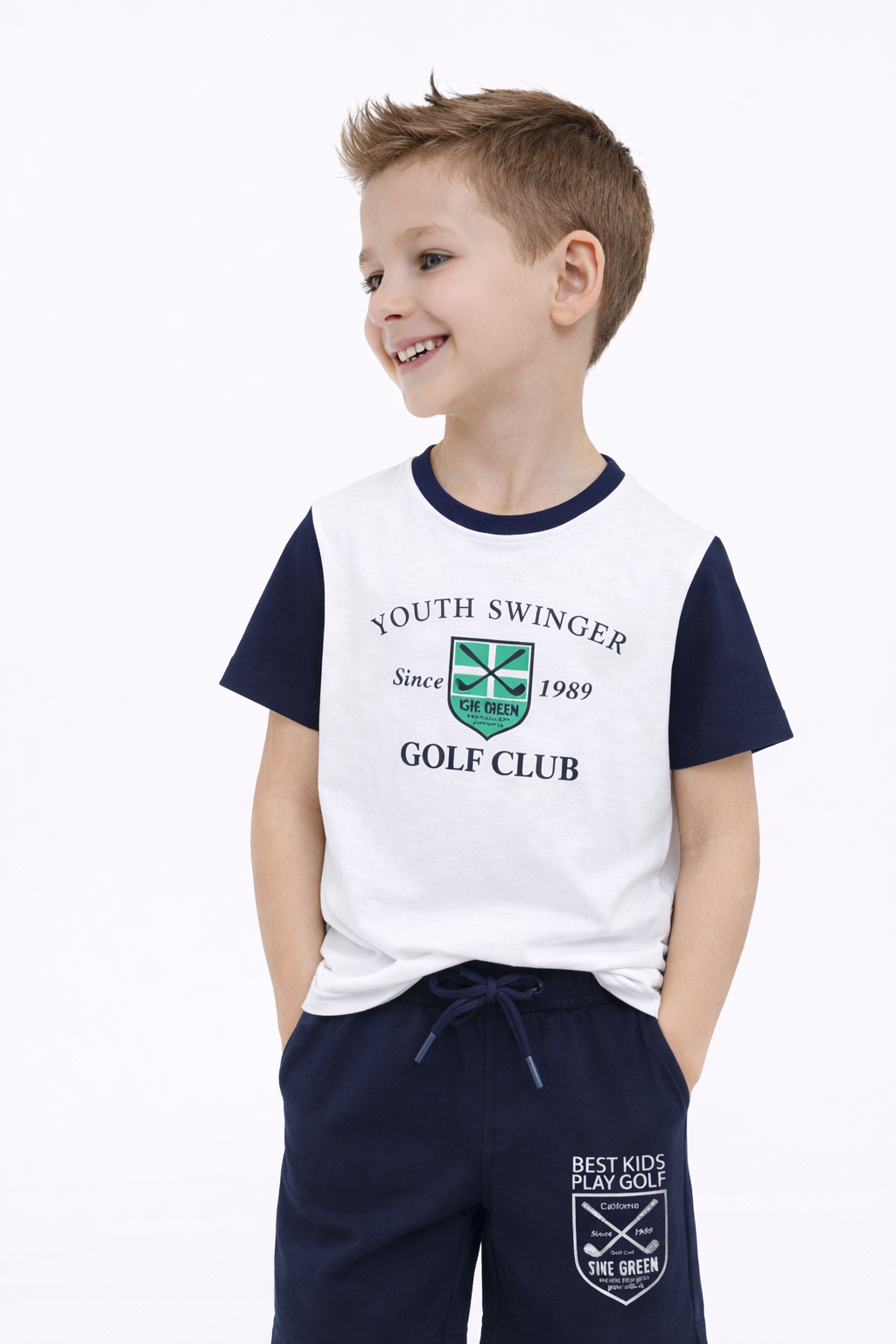 Boys Golf Club Printed T-Shirt & Navy Shorts Set