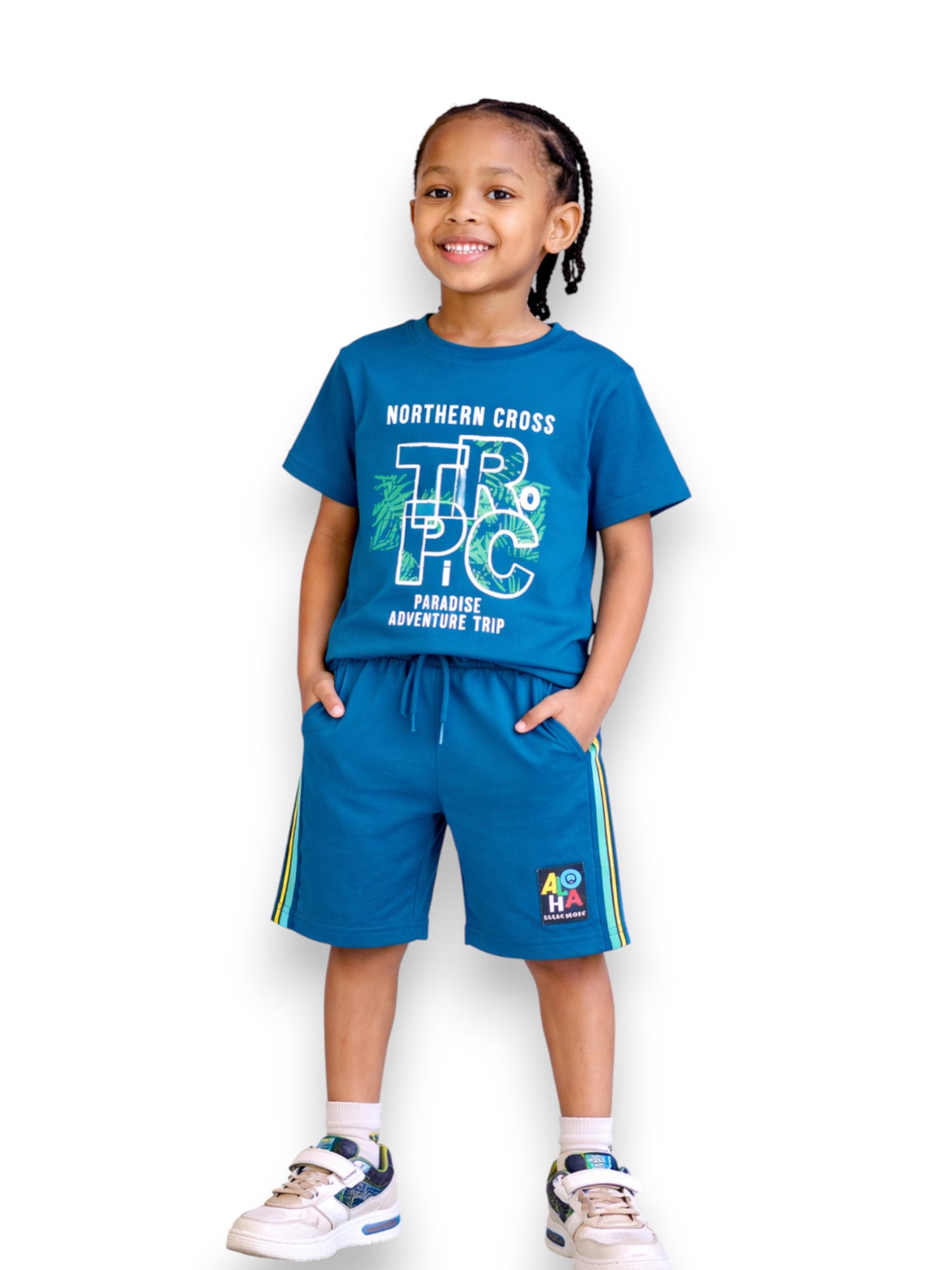 Boys JR Athletics Printed T-Shirt & Navy Shorts Set