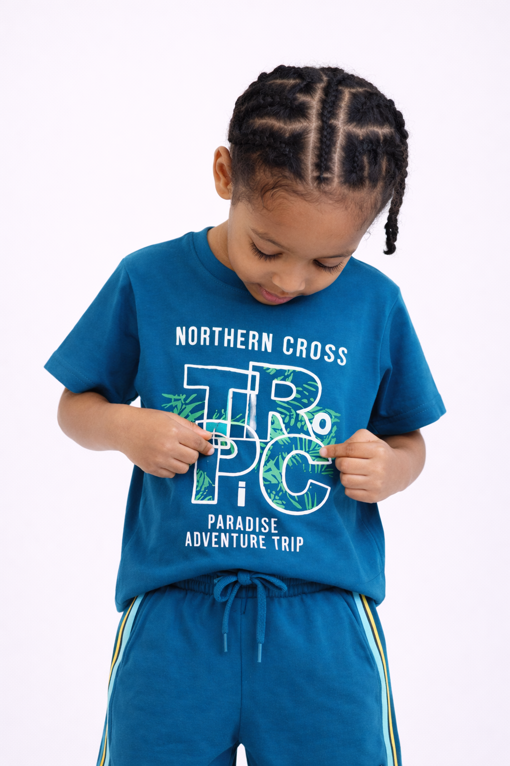 Boys JR Athletics Printed T-Shirt & Navy Shorts Set