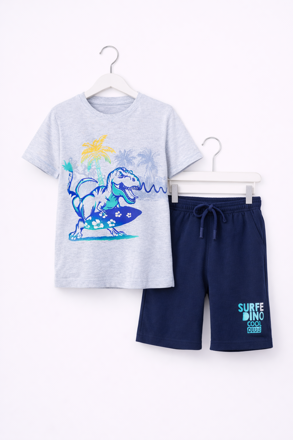Boys Dino Surfer T-Shirt & Navy Shorts Set