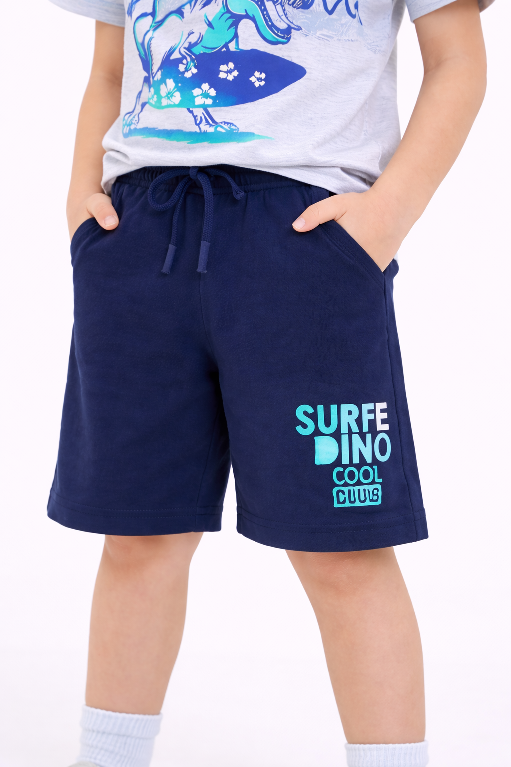 Boys Dino Surfer T-Shirt & Navy Shorts Set