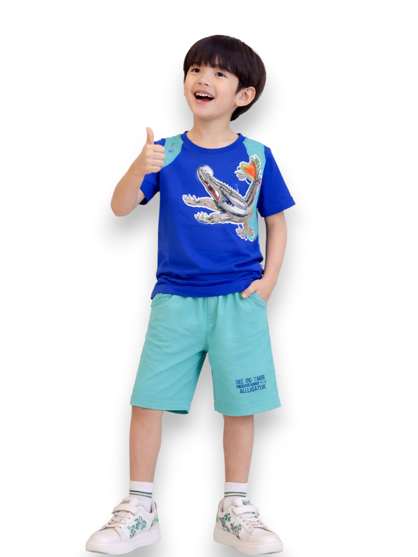 Boys Crocodile Graphic T-Shirt & Mint Shorts Set