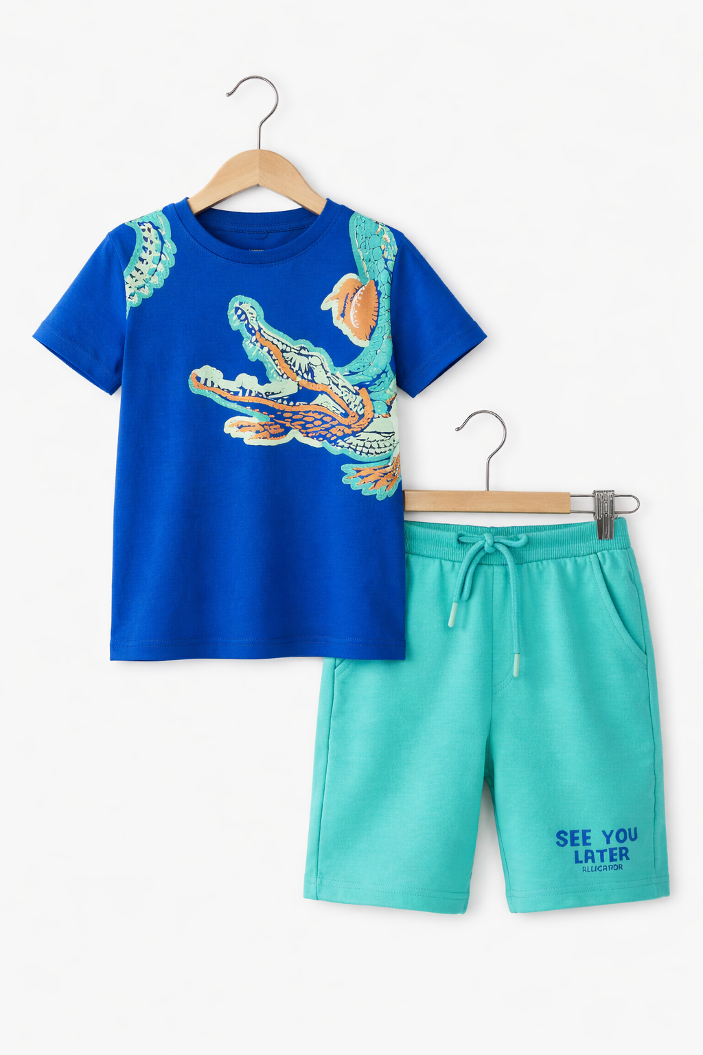 Boys Crocodile Graphic T-Shirt & Mint Shorts Set