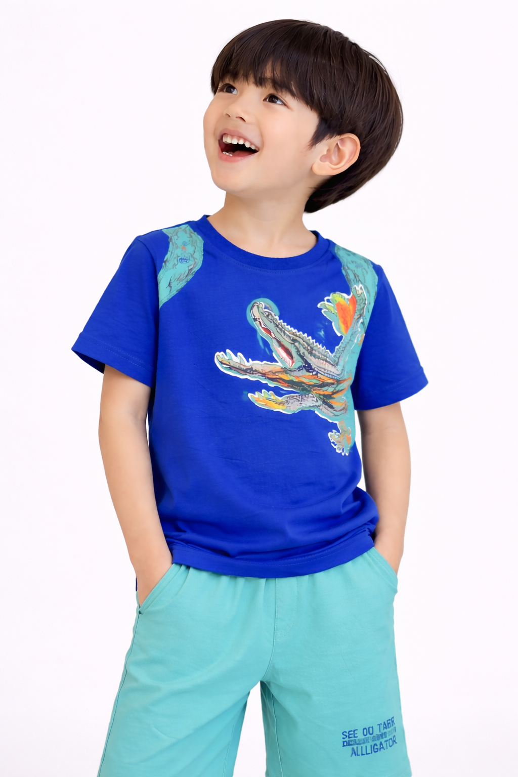 Boys Crocodile Graphic T-Shirt & Mint Shorts Set