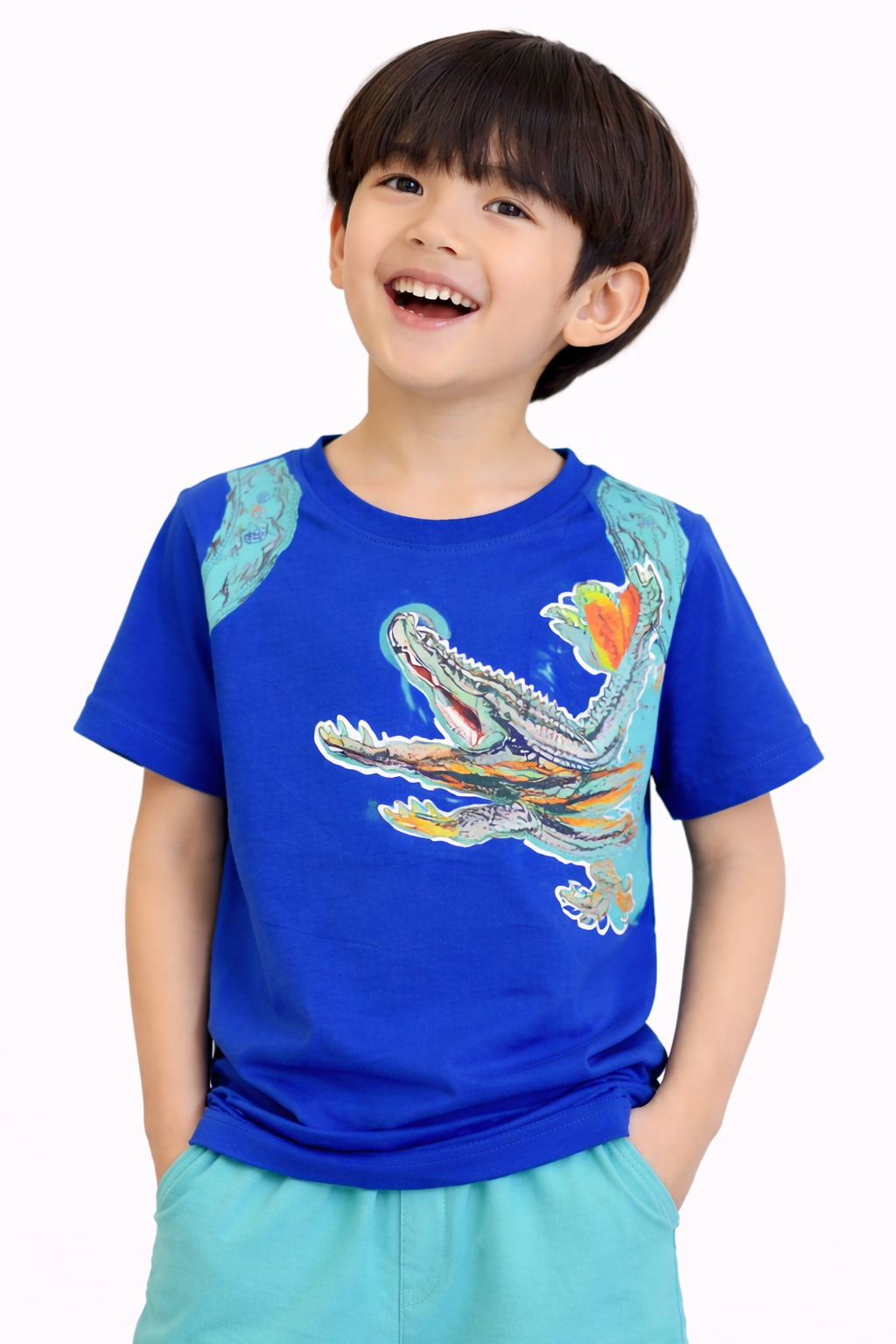 Boys Crocodile Graphic T-Shirt & Mint Shorts Set