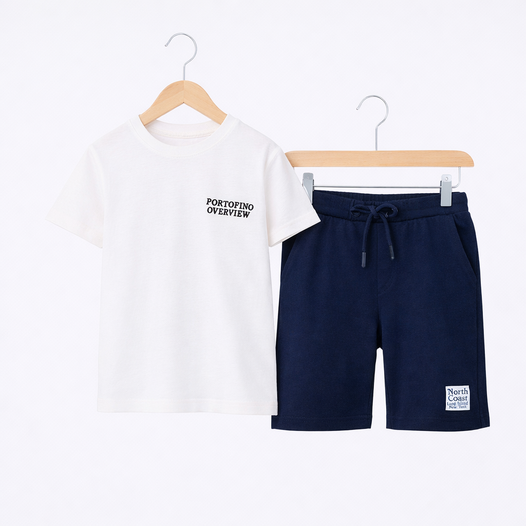Boys Portofino Surfboard Printed T-Shirt & Navy Shorts Set