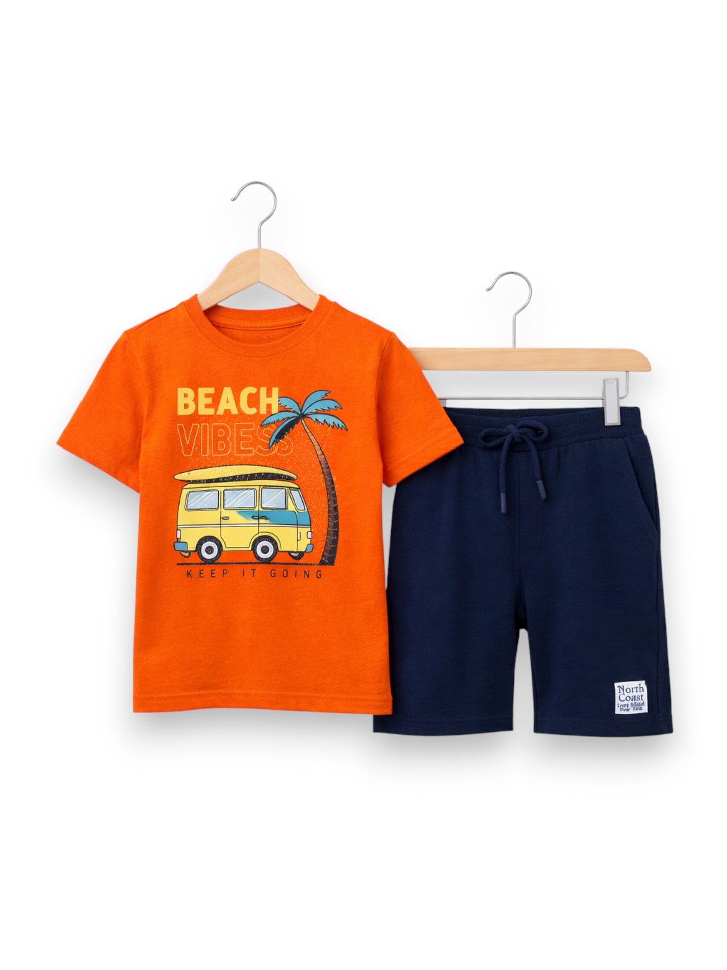 Boys Beach Trip Printed T-Shirt & Blue Shorts Set