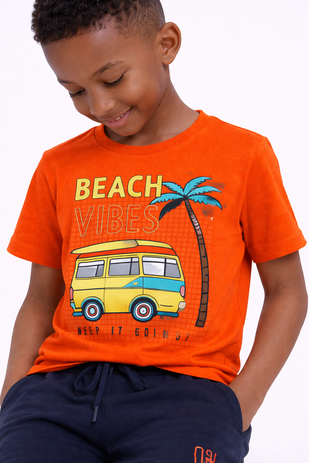 Boys Beach Trip Printed T-Shirt & Blue Shorts Set
