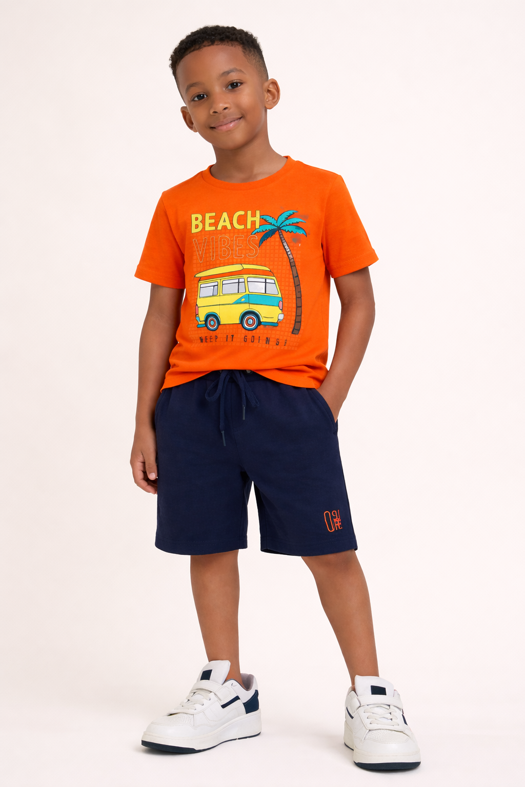 Boys Beach Trip Printed T-Shirt & Blue Shorts Set