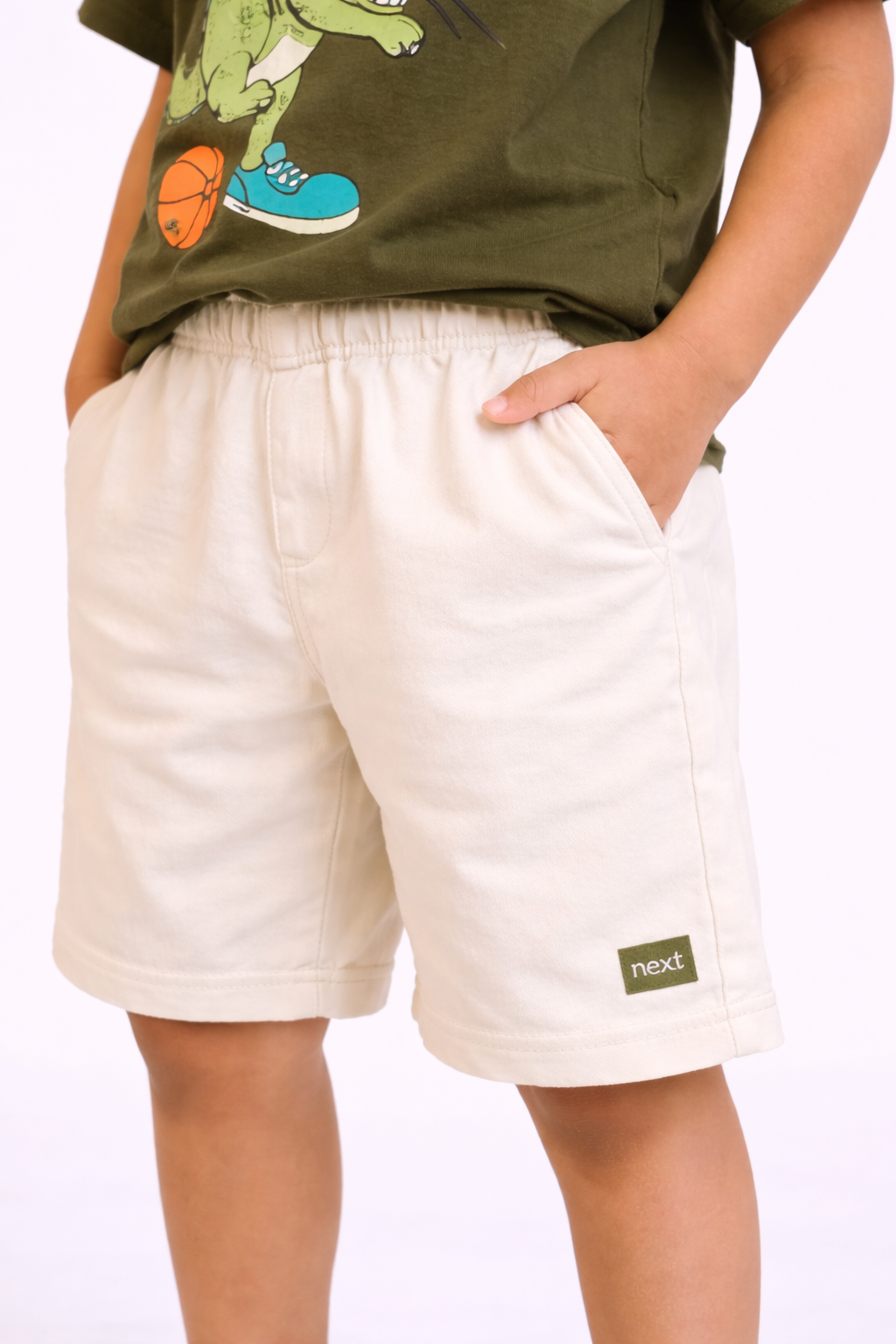 Boys Roar Dino Oversized T-Shirt & Cream Cargo Shorts Set