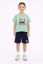 Boys Vacation Printed T-Shirt & Navy Shorts Set