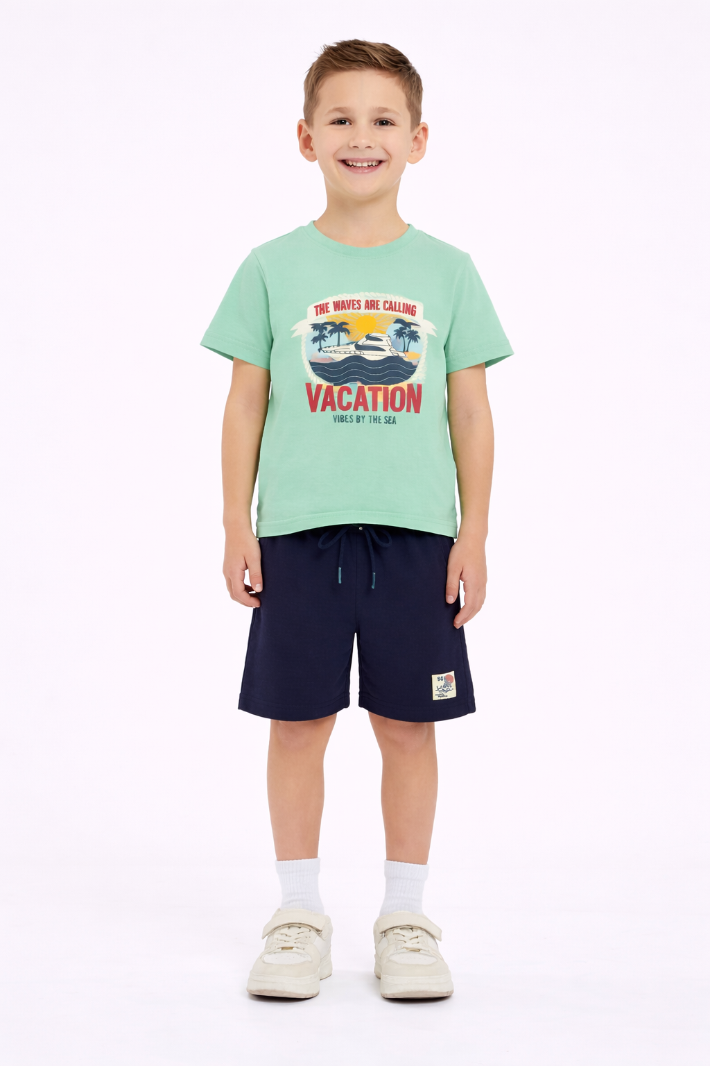 Boys Vacation Printed T-Shirt & Navy Shorts Set