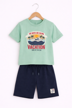 Boys Vacation Printed T-Shirt & Navy Shorts Set