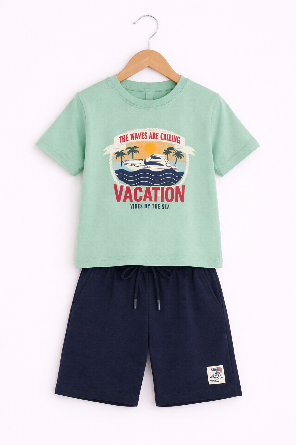 Boys Vacation Printed T-Shirt & Navy Shorts Set