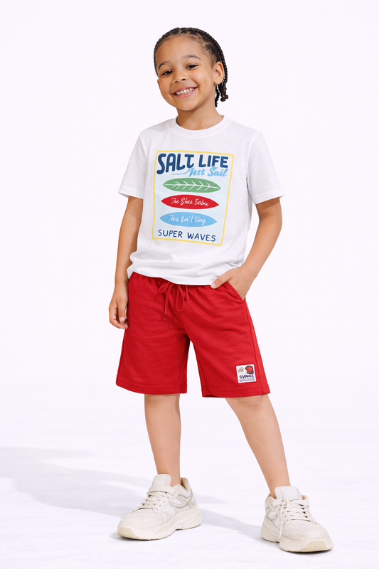 Boys Surf Life Printed T-Shirt & Red Shorts Set