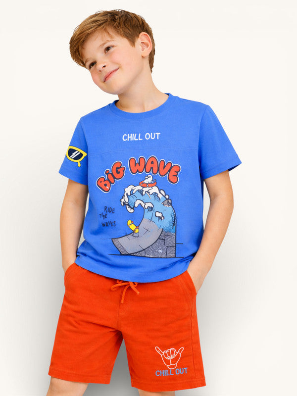 Boys Surfing Wave T-Shirt & Orange Shorts Set
