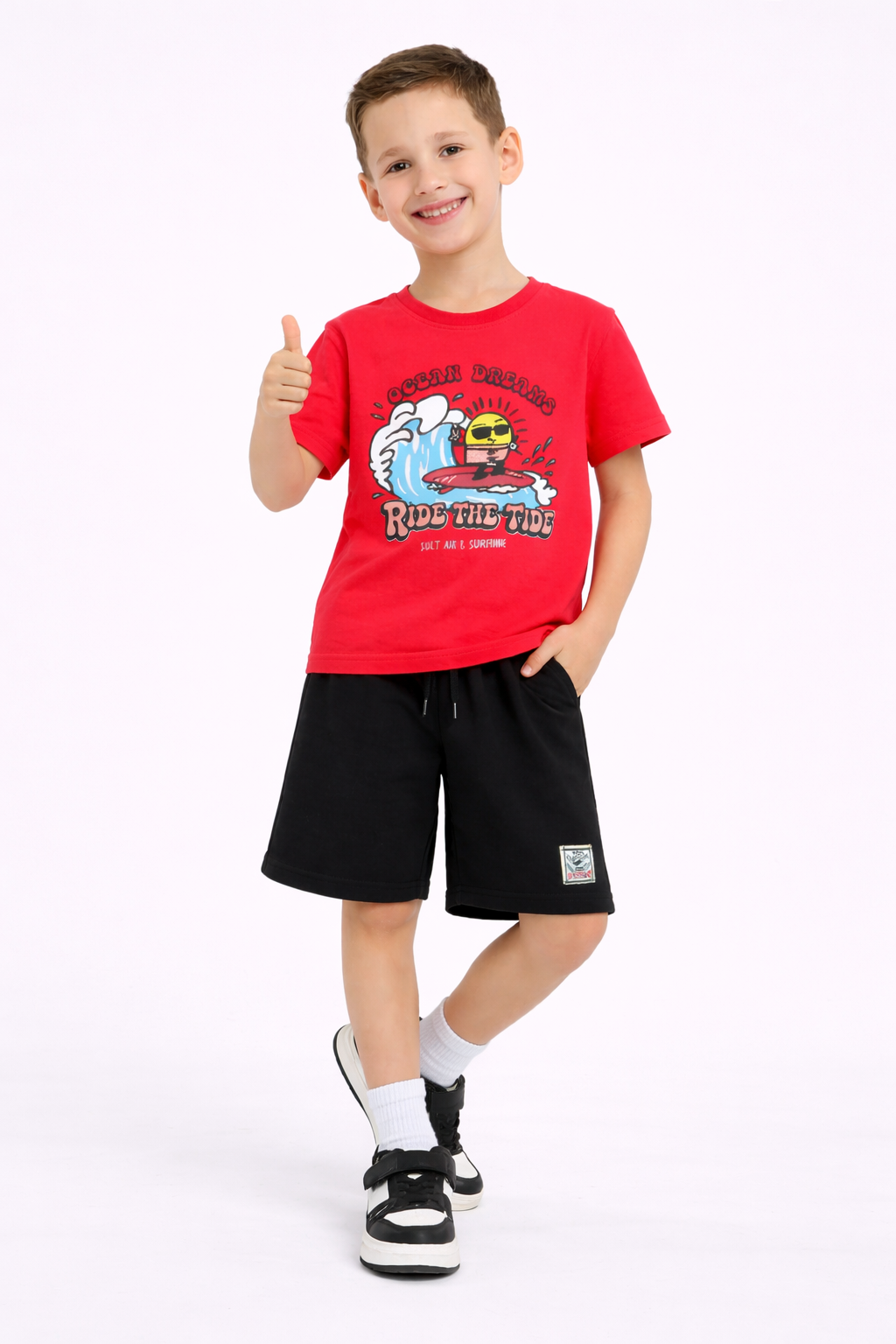 Boys Good Day Printed T-Shirt & Black Shorts Set