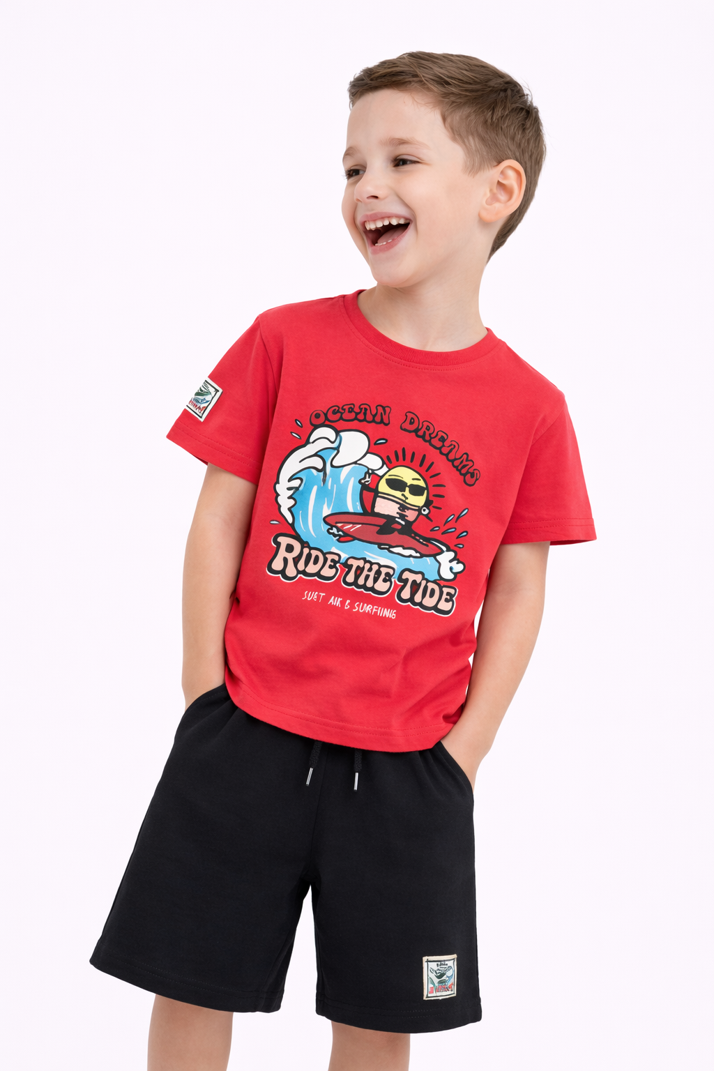 Boys Good Day Printed T-Shirt & Black Shorts Set