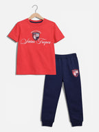 Boys Saint Tropez T-Shirt & Navy Terry Joggers Set