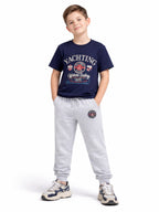 Boys Yachting Printed T-Shirt & Grey Terry Joggers Set