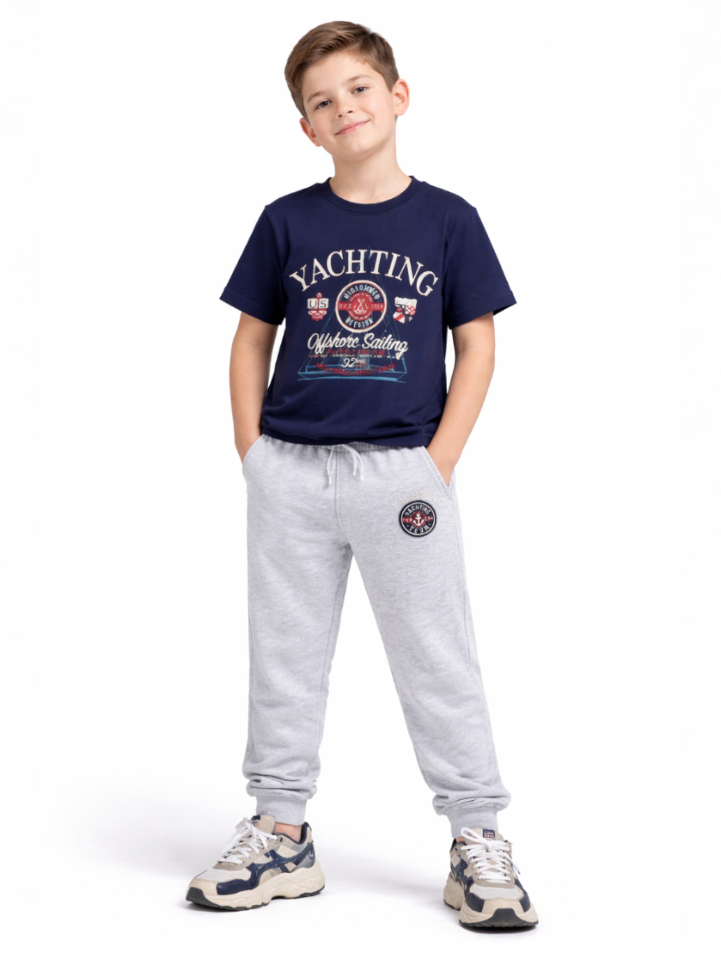 Boys Yachting Printed T-Shirt & Grey Terry Joggers Set