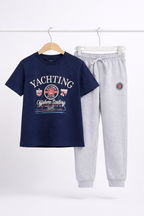 Boys Yachting Printed T-Shirt & Grey Terry Joggers Set