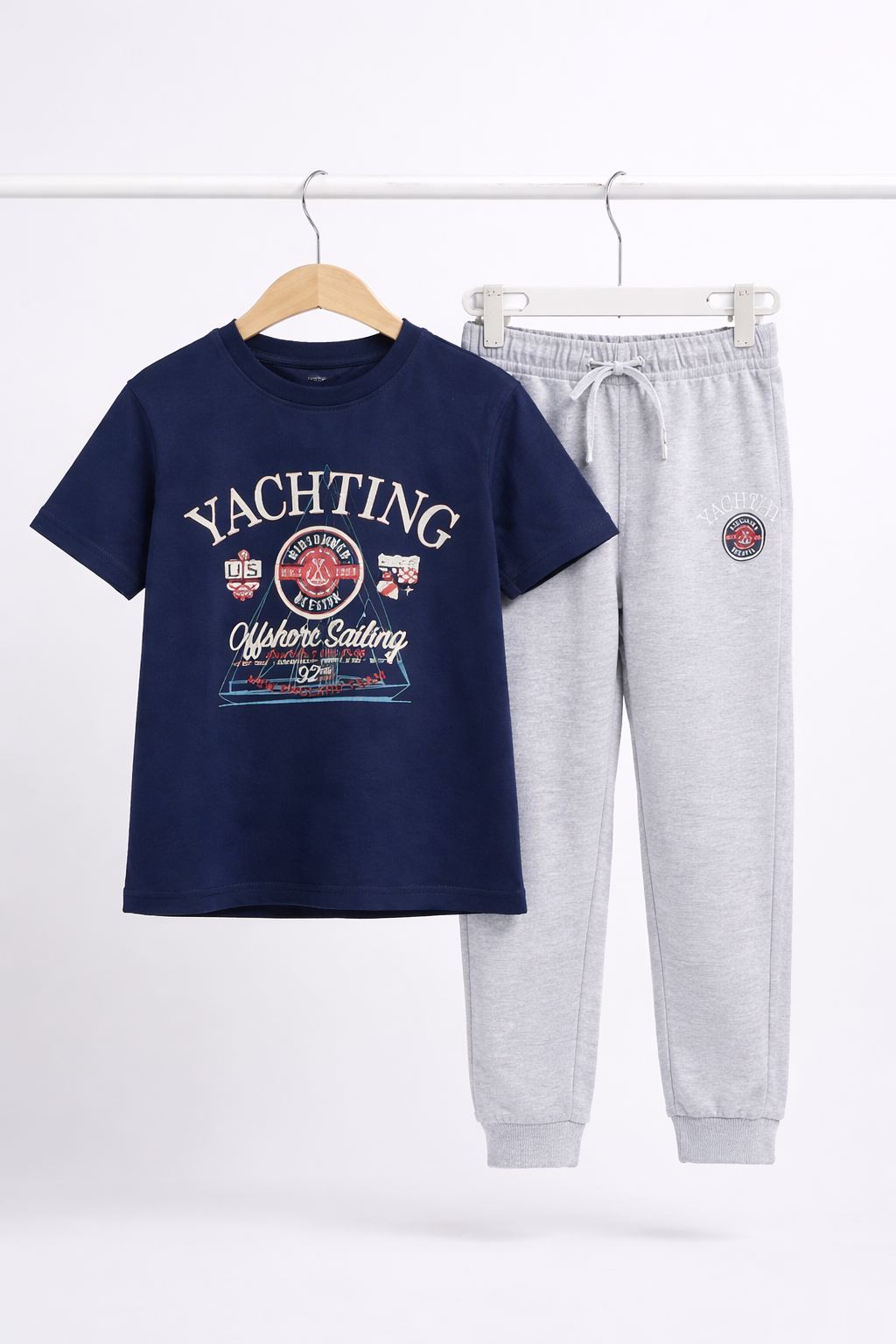Boys Yachting Printed T-Shirt & Grey Terry Joggers Set