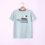 victor and jane boys light blue graphic t-shirt featuring a Barbados sunshine paradise car and palm tree print