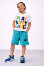 Boys’ 2-Piece Set “ Œplay Happy Game” Graphic T-Shirt & Textured Shorts