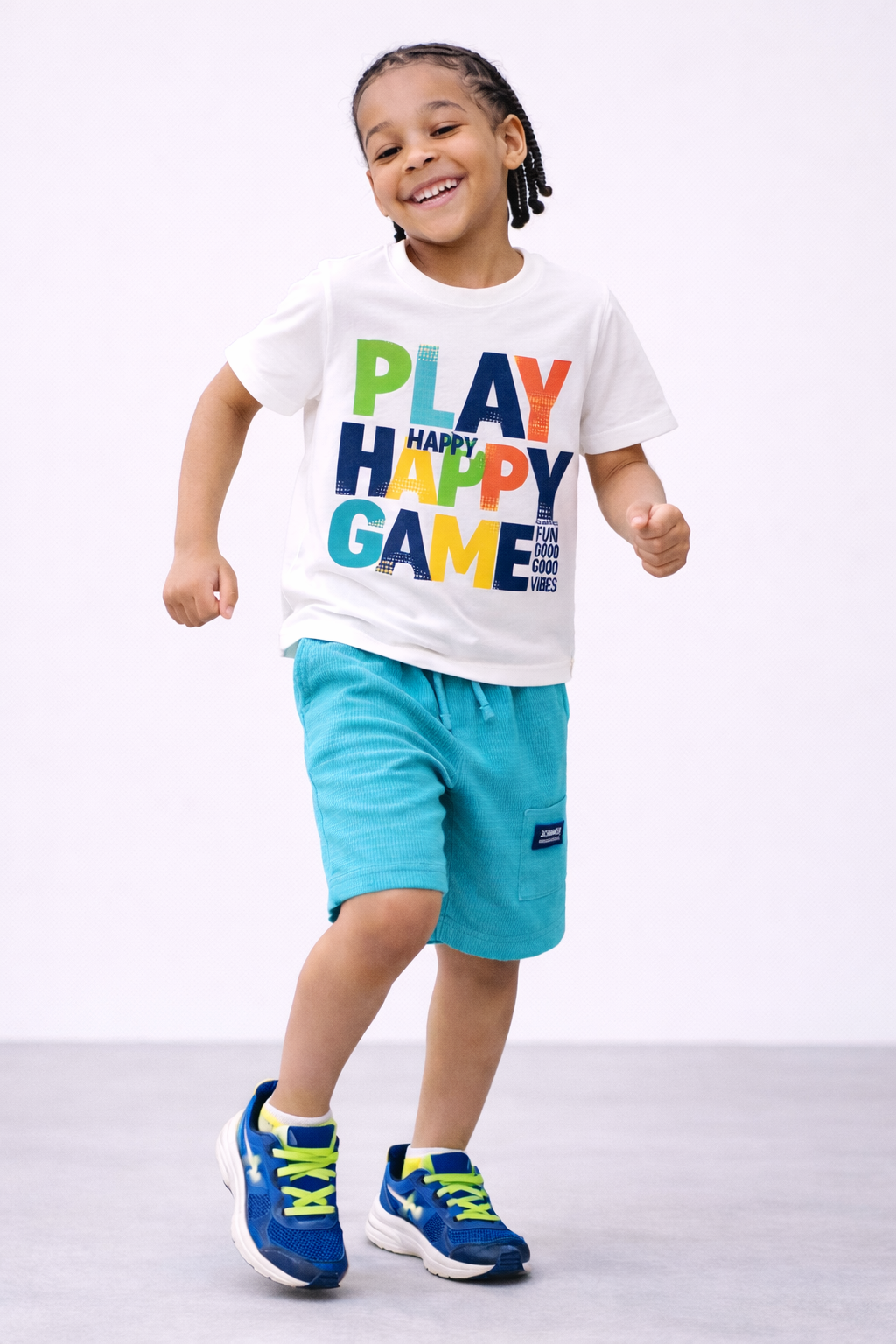 Boys’ 2-Piece Set “ Œplay Happy Game” Graphic T-Shirt & Textured Shorts