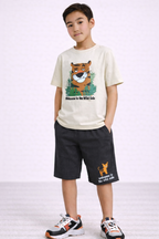 Boys’ 2-Piece Set “ Tiger Graphic T-Shirt (Front & Back Print) & Shorts
