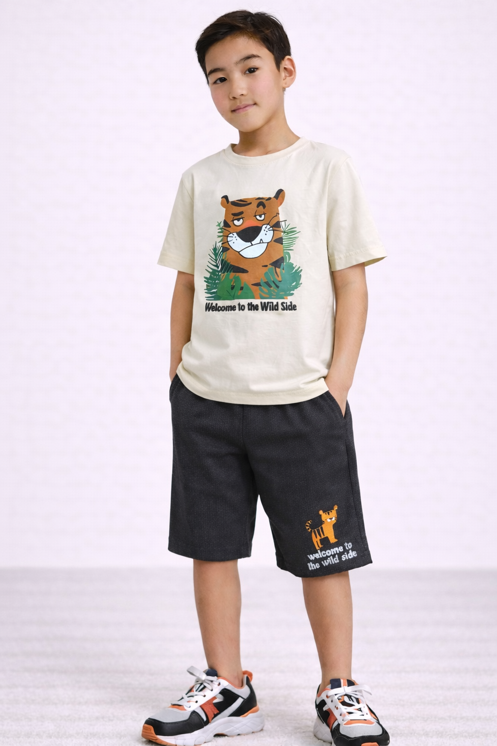 Boys’ 2-Piece Set “ Tiger Graphic T-Shirt (Front & Back Print) & Shorts